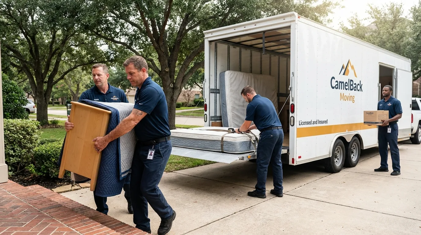 Crew loading residential truck for cross-state move from Tuckahoe, NY