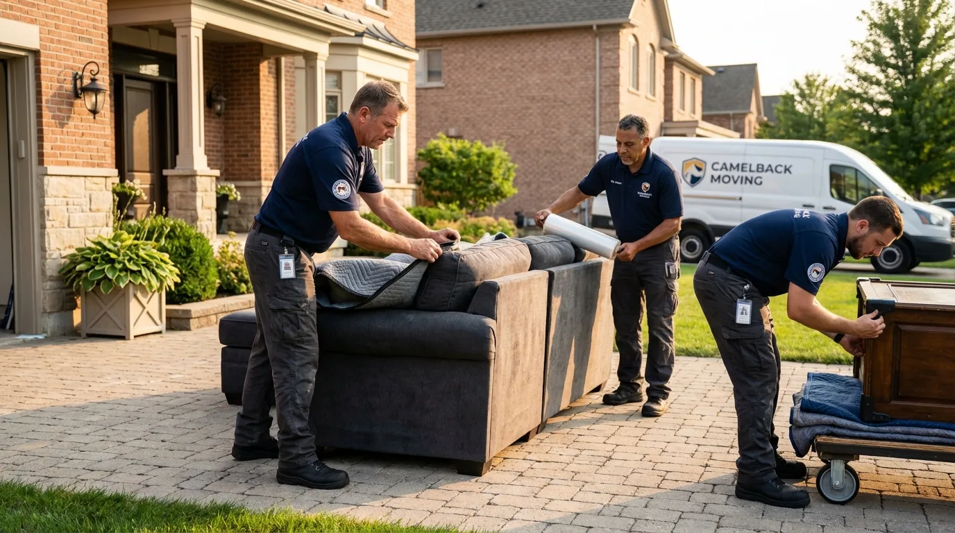 Large estate moving crew wrapping furniture in Tuckahoe, NY