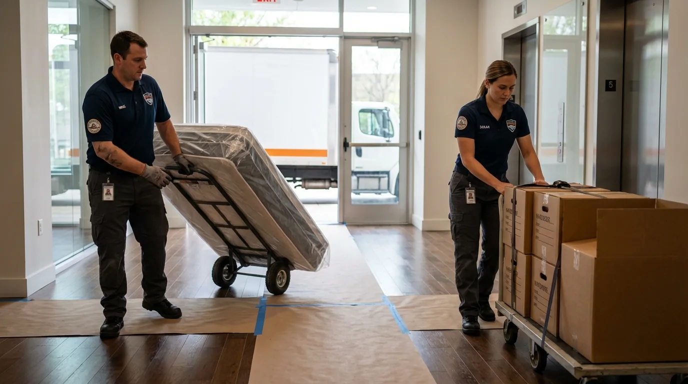 Professional apartment movers loading elevator in Tuckahoe, NY