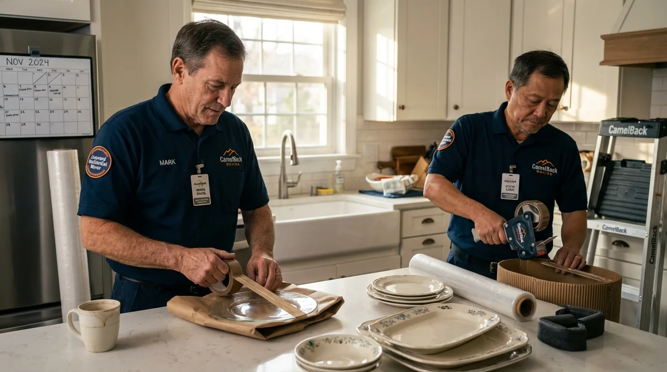 Professional crew packing kitchen dishware in Tuckahoe, NY
